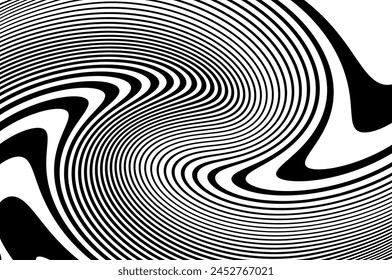 Elegant background, Digital image with a psychedelic stripes. Wave design black and white.  Vector illustration  