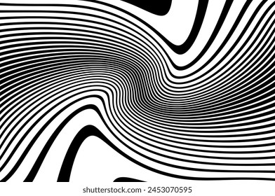 Fondo elegante, Imagen digital con rayas psicodélicas. Diseño de onda en blanco y negro.  Ilustración vectorial  