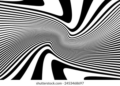 Elegant background, Digital image with a psychedelic stripes. Wave design black and white.  Vector illustration  
