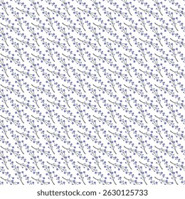 Elegant background featuring a seamless pattern of lavender sprigs adorned with small purple berries. Ideal for textile design, wallpaper, or digital projects requiring a floral touch.
