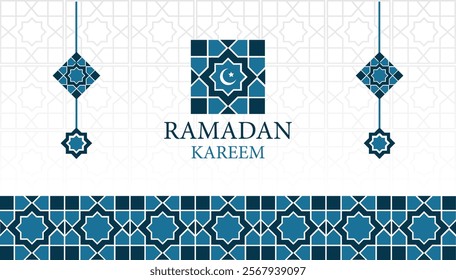 Elegant Background with geometric pattern and ornamental lanterns for Ramadan and other islamic occasion.