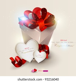 Elegant background with gift and gift cards. Vector illustration