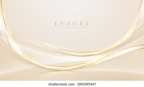 Elegant background and golden curve elements with glittering light effect.