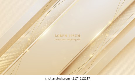 Elegant background with golden line elements, dot pattern and glitter light effect. Vector illustration