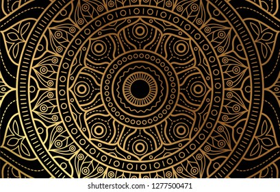 Elegant background with golden luxury floral pattern texture and traditional arabian mandala concept, use for islamic ramadan banner design, business card greeting card, and poster design vector eps10
