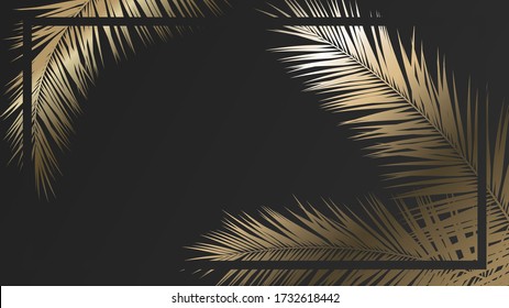 Elegant background with golden palm branches on a black background