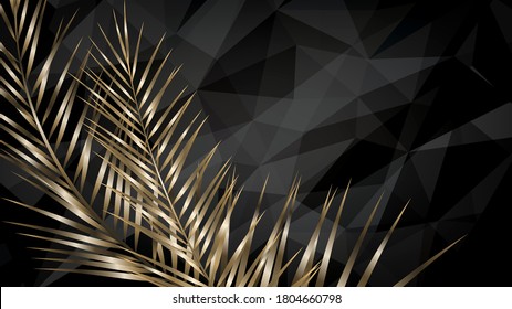 Fondo elegante con ramas de palmera doradas sobre fondo negro