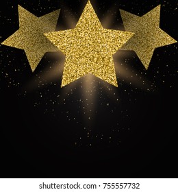 Elegant background with golden shining stars. Vector illustration