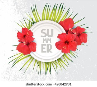 Elegant background with grass and red flowers
