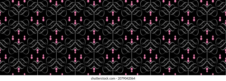 Elegant background images with grayscale and and pink elements on black background for your design projects, seamless patterns, wallpaper textures with flat design. Vector illustration