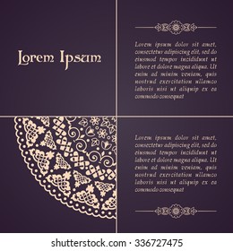 Elegant background with lace ornament and place for text. Floral elements, ornate background, mandala. Vector illustration