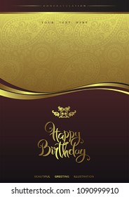 Elegant background with ornament and place for text. Vector greeting card with stylized floral elements. Graphic design. Beautiful illustration. Vintage decorative golden frame