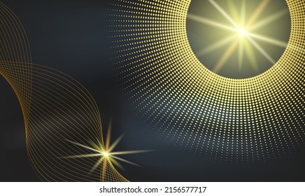 Elegant background with overlay golden shape elements with sparkles, glowing dots. Realistic luxury paper print modern concept. Vector illustration for design eps10 for wedding