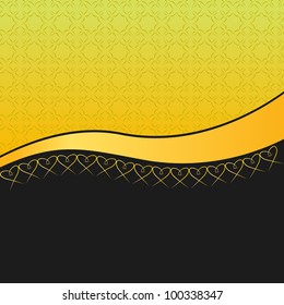 elegant background with a pattern, golden ribbon and line of hearts