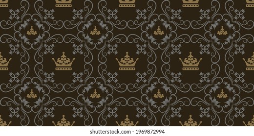 Elegant background pattern, richly decorated in royal style on black background, wallpaper. Seamless pattern, texture. Vector graphics