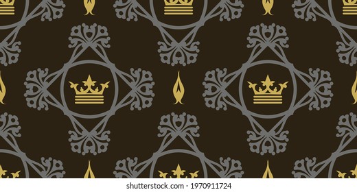 Elegant background pattern in royal style on a black background, vintage wallpaper. Seamless pattern, texture. Vector graphics