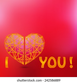 elegant background with polygonal heart, for greeting, invitation card, or cover. Valentines Day background.Vector, EPS 10