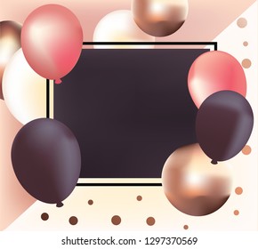 Elegant background with realistic glossy metallic balloons with empty space for birthday card, sale banner, new year, international Women's day, party invitation, bachelorette party