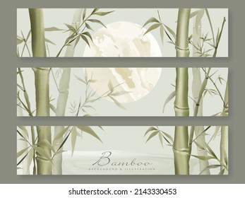 Elegant background set with bamboo hand drawn