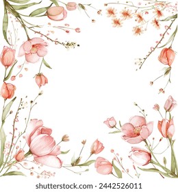 Elegant background spring flower invitation card in watercolor