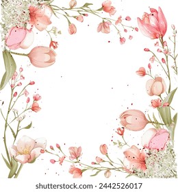 Elegant background spring flower invitation card in watercolor