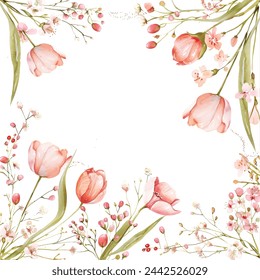 Elegant background spring flower invitation card in watercolor
