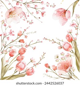 Tarjeta de invitación elegante de la flor de la primavera del fondo en acuarela