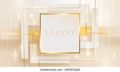 Elegant Background With Square Frame Elements And Golden Line With Glitter Light Effect And Bokeh.