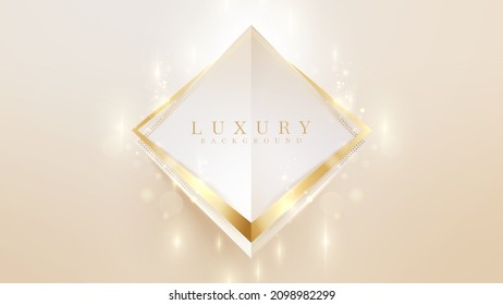 Elegant background with square frame elements and golden line with glitter light effect and bokeh.