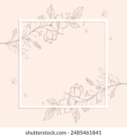 Elegant background template with Hand drawn floral frames. Vector illustration for labels, branding business identity, wedding invitation