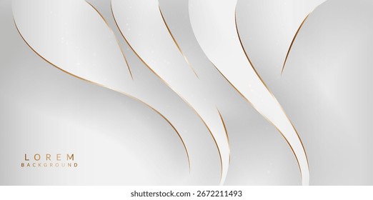 The elegant background uses white and light grey tones with a streamlined, thin curved line that rises from the background, creating dimension.
