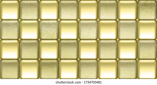Elegant Background Wallpaper with Amazing Golden Relief Tiles, Mosaic Seamless Pattern with Realistic Geometric Decorative Elements, Texture with Polygonal Forms, Vector Illustration Art Design