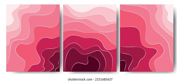 Elegant background with wave line white elements on pink shade. 3d paper cut. Vector illustration for design. An amazing rose. 