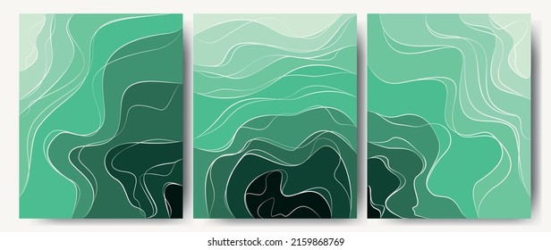 Fondo elegante con elementos blancos ondulados en tonos verdes. 3 quinquies de papel cortado. Ilustración vectorial para el diseño. Una increíble vegetación.