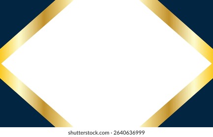 Elegant background with a white diamond-shaped center bordered by gold metallic lines and a dark blue backdrop. Perfect for luxury invitations, business cards, or premium presentation designs.