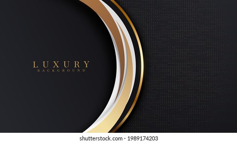 Elegant background white overlapping brown on black color with line golden elements. Realistic luxury paper cut style 3d modern concept. vector illustration for design.