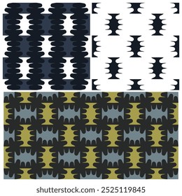 Elegant backgrounds set geometric pattern abstract shapes motif vintage design. Vector graphic digital illustration, high resolution image, creative textile fabric swatches all over print blocks.