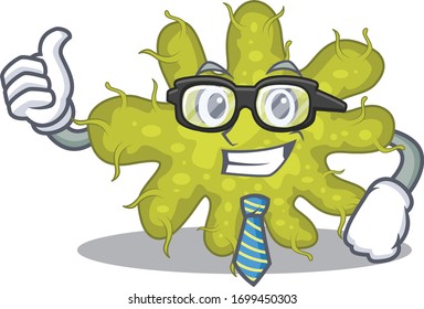 An elegant bacterium Businessman mascot design wearing glasses and tie