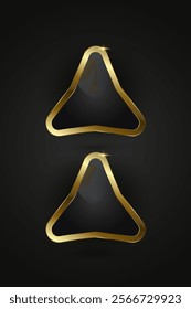 Elegant Badge Design, two modern, triangular badge with a reflective black surface enclosed by a glowing golden frame. The light sparkle at the top exudes sophistication