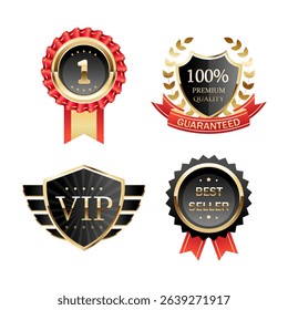 Elegant badge for product, number 1, 100% premium quality guaranteed, vip membership and best seller