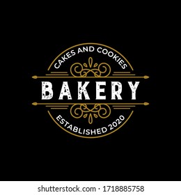 elegant bakery cake and cookies vintage logo design template 