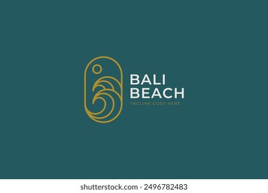 Diseño elegante del logotipo de la playa de Bali con los Elementos minimalistas de la onda