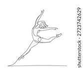 Elegant ballerina in a dynamic pose captured with a single line drawing