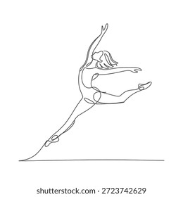 Elegante bailarina en una pose dinámica capturada con un dibujo de una sola línea