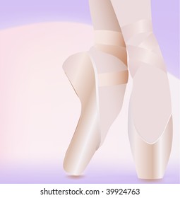 elegant ballerina feet, standing on ballet shoes. Vector illustration.