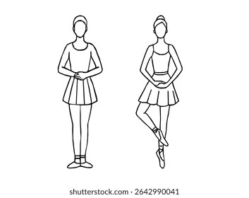 Elegante conjunto de arte de bailarina linha com poses de balé clássico. Vetor de contorno de bailarina desenhado à mão. Desenho de linha de Ballerinas. Ballet dancer line art. Conjunto de dança ballet line art ilustrações