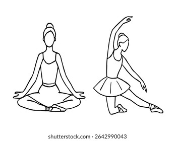 Elegant ballerina line art set featuring classical ballet poses. Hand drawn ballerina outline vector. Line drawing of Ballerinas. Ballet dancer line art. Set of dance ballet line art illustrations
