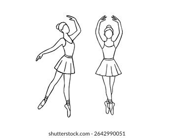 Elegant ballerina line art set featuring classical ballet poses. Hand drawn ballerina outline vector. Line drawing of Ballerinas. Ballet dancer line art. Set of dance ballet line art illustrations