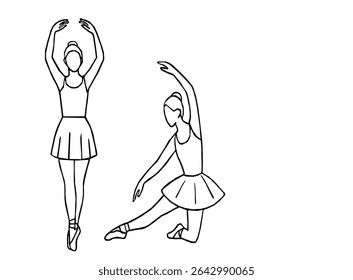 Elegante conjunto de arte de bailarina linha com poses de balé clássico. Vetor de contorno de bailarina desenhado à mão. Desenho de linha de Ballerinas. Ballet dancer line art. Conjunto de dança ballet line art ilustrações