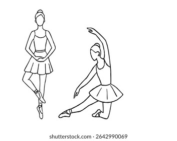 Elegante conjunto de arte de bailarina linha com poses de balé clássico. Vetor de contorno de bailarina desenhado à mão. Desenho de linha de Ballerinas. Ballet dancer line art. Conjunto de dança ballet line art ilustrações